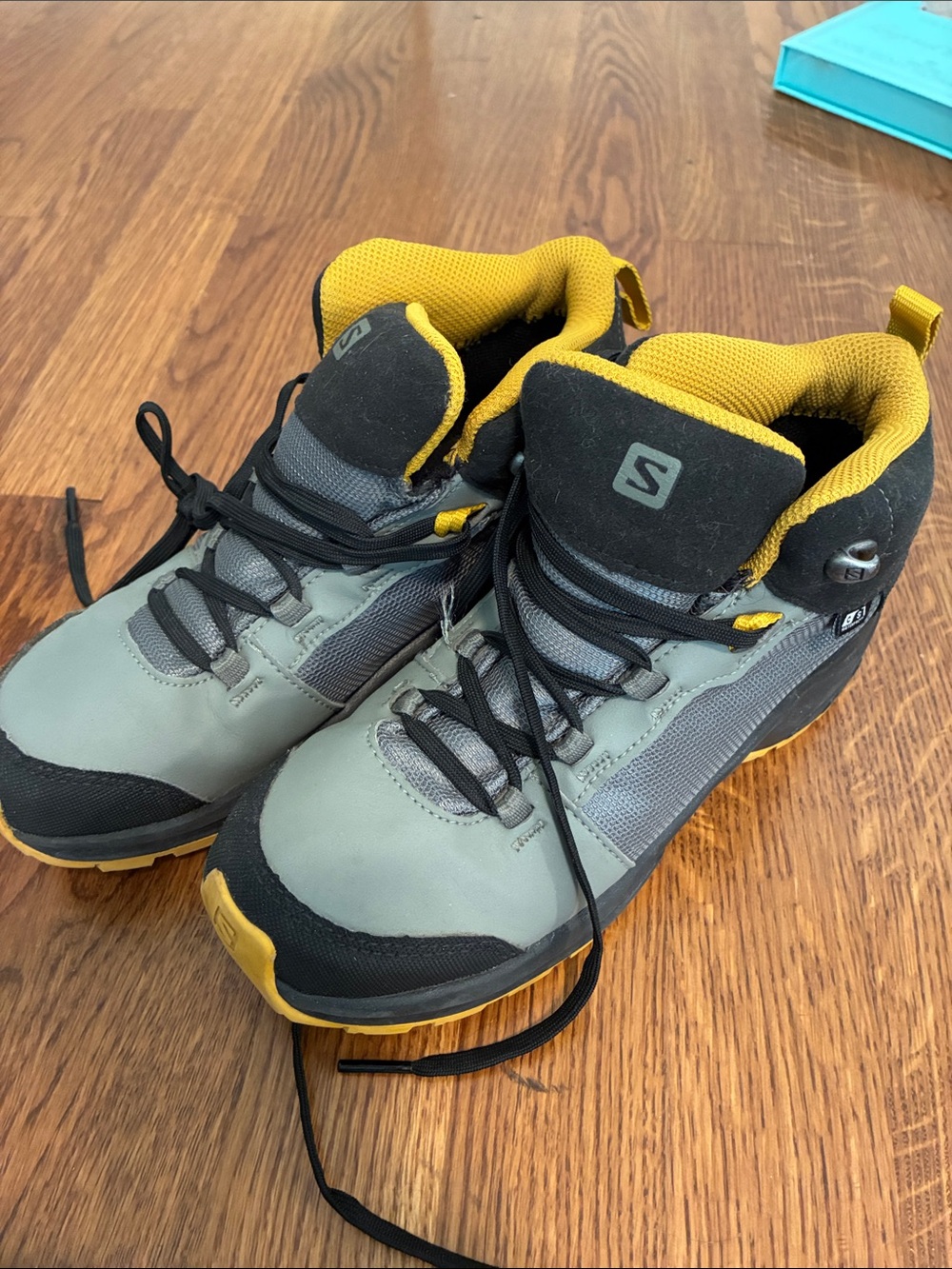 Salomon Grey and Yellow Trail Mid-Top Boots